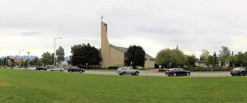 Wide view across Delaney Park Strip toward South Addition