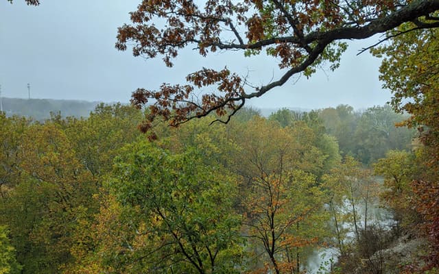 Olentangy River curving below Highbanks Observation Deck in autumn