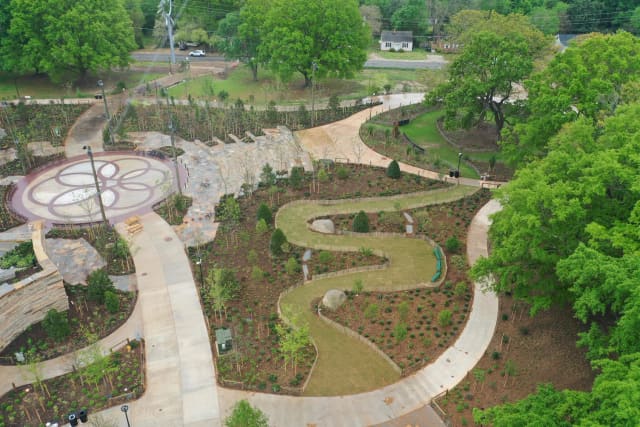 Fountain Plaza waterfall and splash pad