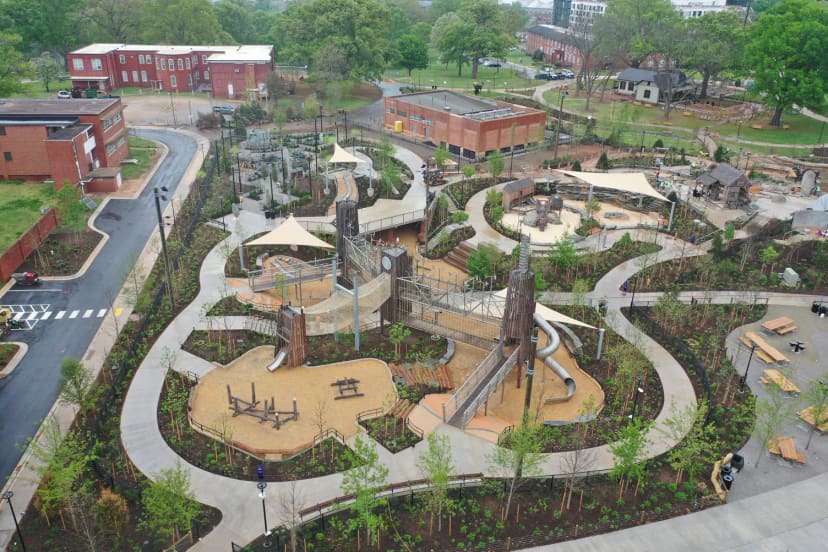 Aerial view of Gipson Play Plaza