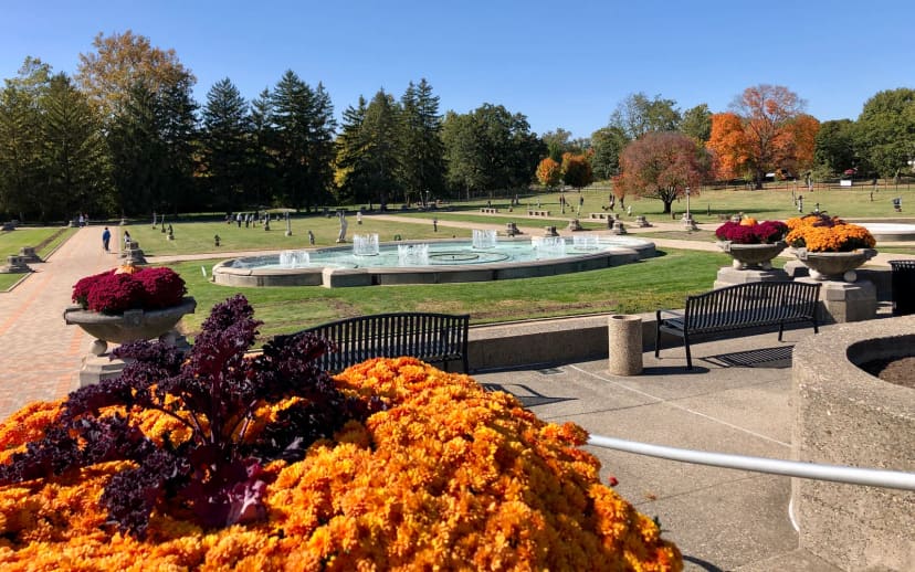 Restored fountains, flower planters and formal lawns in Garfield Park's Sunken Garden