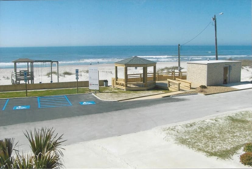 Accessible boardwalk, shower and beach entrance at Tom Doe Memorial Beach Access