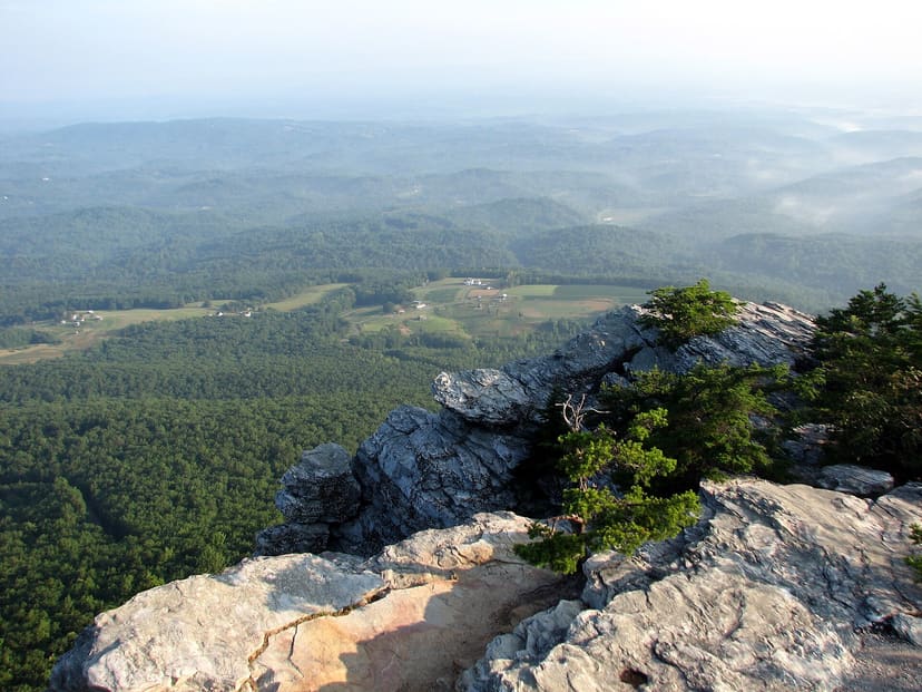 Rocky Moore's Knob overlook and layered Piedmont landscape at Hanging Rock State Park