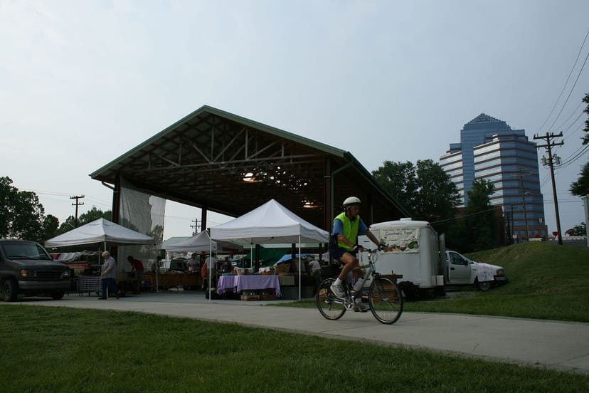 Durham Farmers Market pavilion and lawn at Durham Central Park