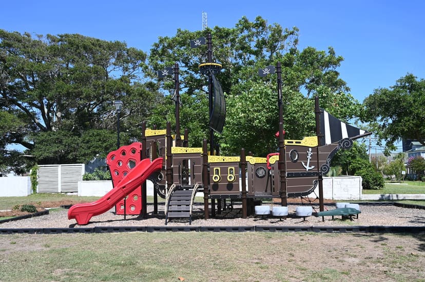Playground and train-themed play structure at Dr. Martin Luther King Jr. Park