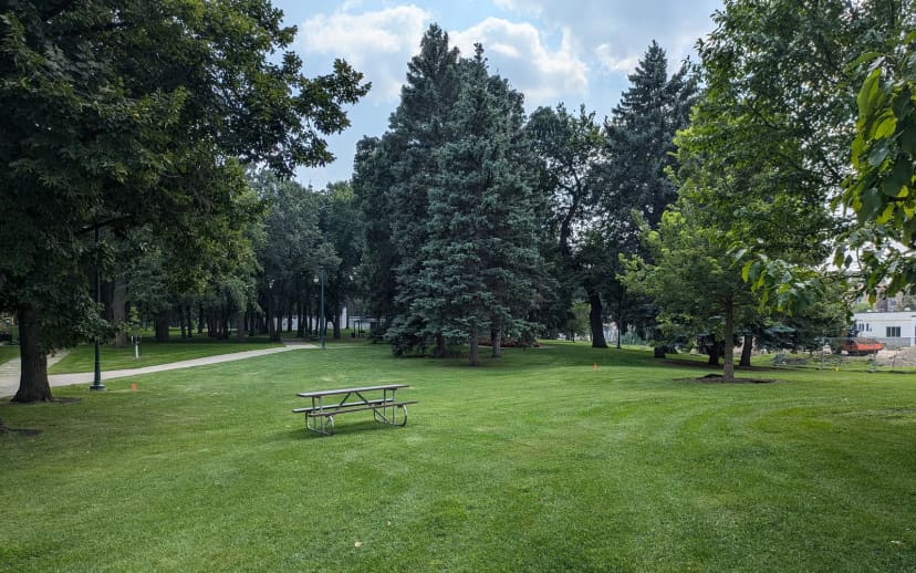 A broad visitor view of Island Park in Fargo