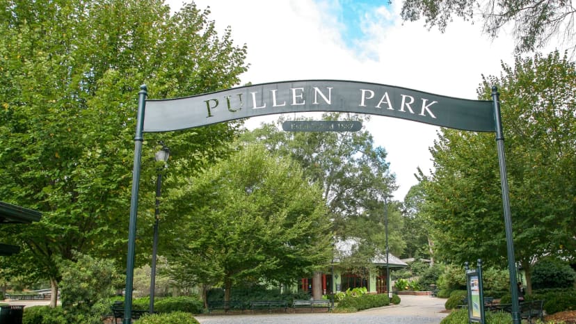 Pullen Park entrance sign and main arrival